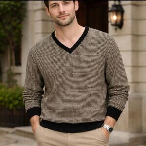 Polo Ralph Lauren Houndstooth Lambswool Sweater Men’s XL Vintage Preppy Grandpa